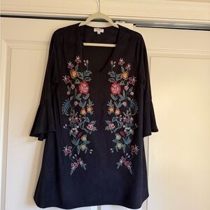 Umgee Black Midi Dress with Colorful Floral Design